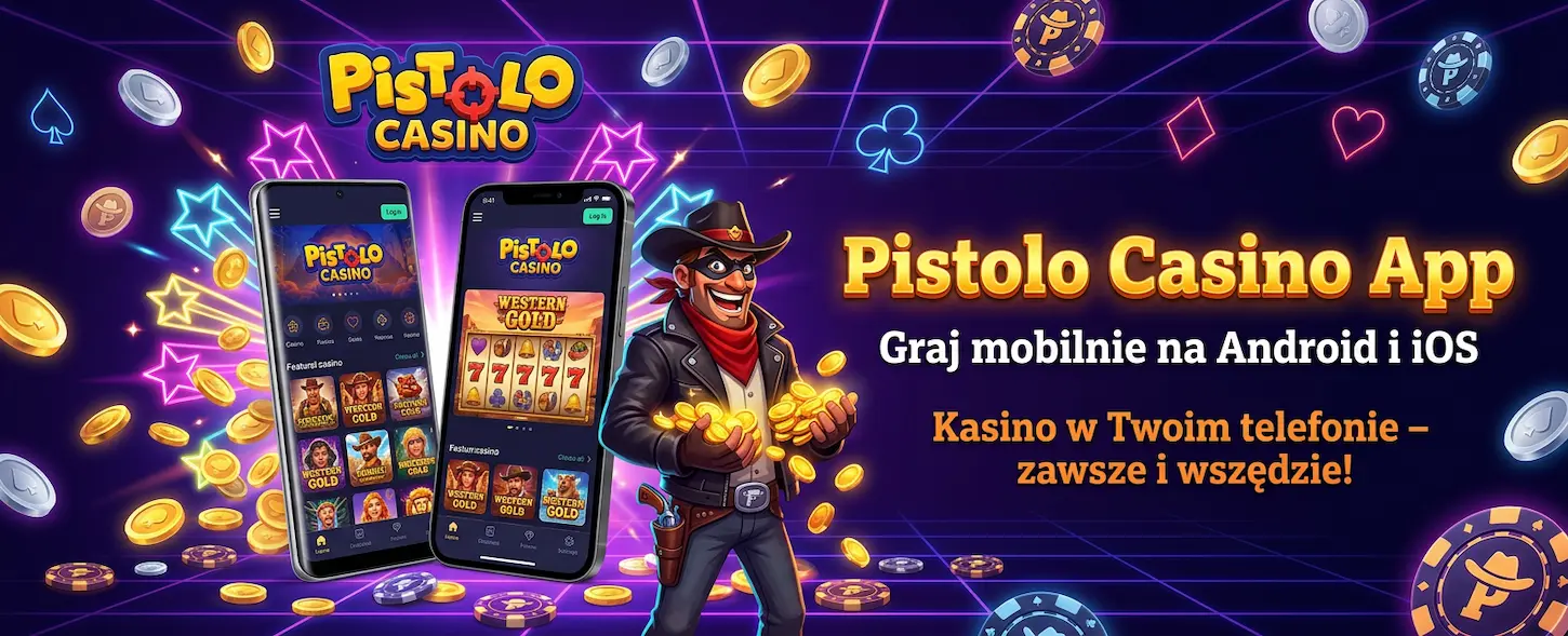 Pistolo Casino aplikacja mobilna na Android i iOS – graj w sloty i gry kasynowe na swoim telefonie.