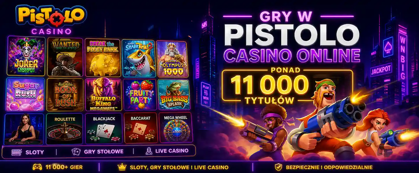 Pistolo Casino online oferuje ponad 11 000 gier, w tym automaty, kasyno na żywo i gry stołowe dla graczy w Polsce.