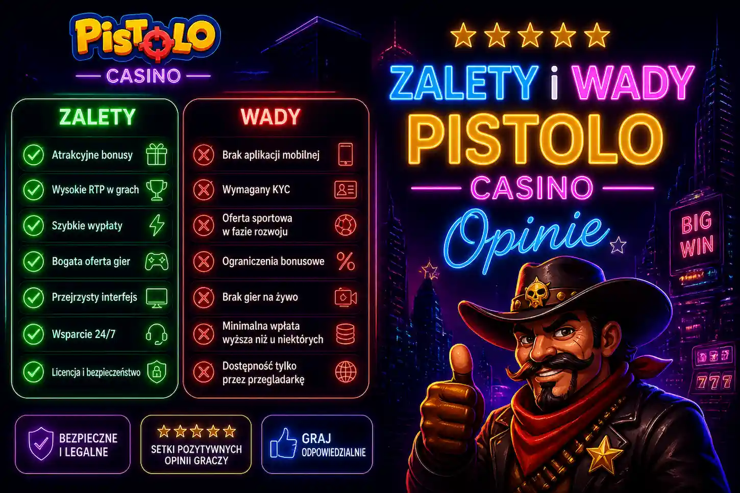 Pistolo Casino opinie graczy – przegląd zalet i wad kasyna online z licencją, bonusami i szeroką ofertą gier.